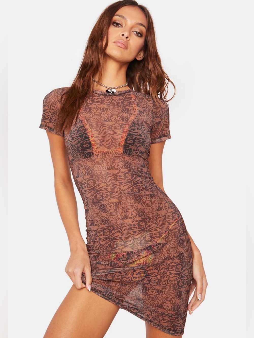 Ed Hardy Tiger Print Mesh Dress